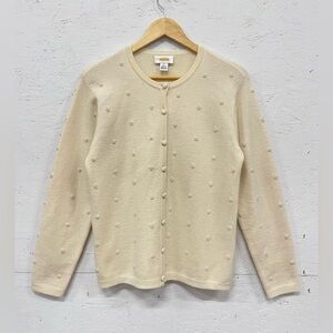 Talbots 100% Merino Wool Faux Pearl Cluster Knitted Cardigan, Size S